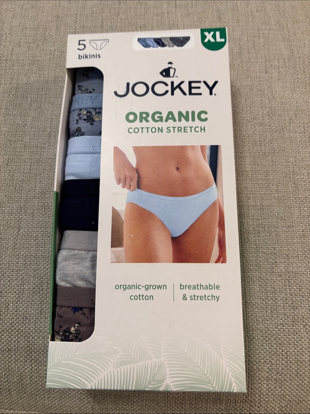 Jockey Organic Cotton Stretch Bikini Briefs - Blues (5-Pack) Size XL NWT